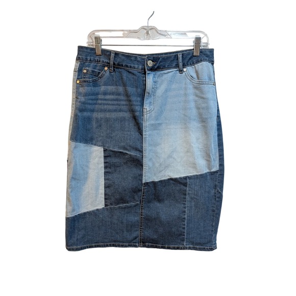 Boho Western Cottage Cowgirl Rodeo Denim Patchwork Skirt Blue Wash 10‎ Skirt - Picture 2 of 11